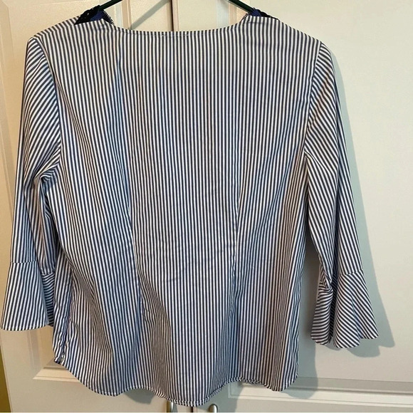 Talbots Petite Blue White Striped Rickrack-Trim Blouse Women’s Medium Petite - Picture 6 of 9